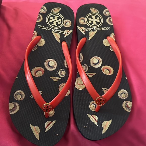 Tory Burch Rouge Hats Thin Rubber Flip Flop Slippers - Picture 2 of 6